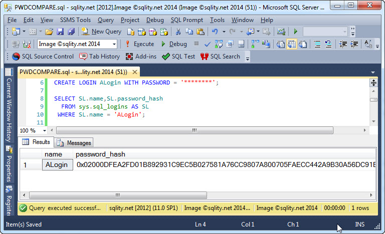 Getting the password hash from sys.sql_logins